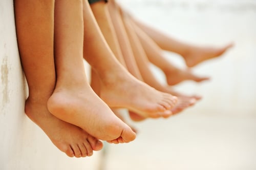Friends without shoes together, summer, group of children
