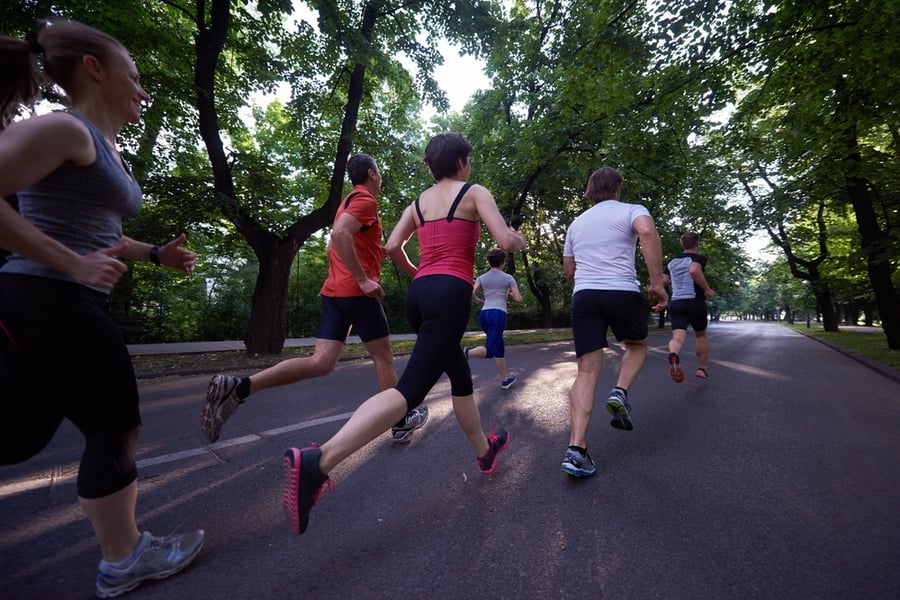 people group jogging, runners team on morning training