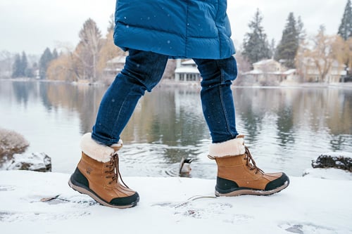 Woman wearing winter boots in the snow