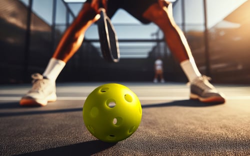 Close up of a pickleball ball on court
