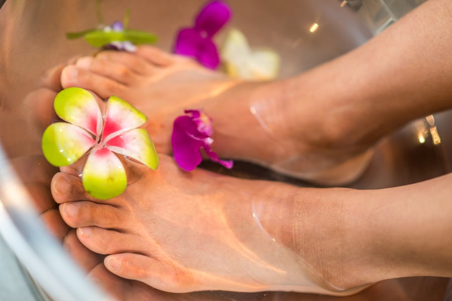 Sweeney Foot and Ankle Salon Pedicures Relaxing but Potentially Dangerous Feet Soaking With Tropical Flowers
